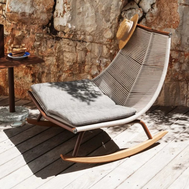 Fauteuil à bascule d'extérieur, table basse de jardin, chaise longue de terrasse, canapé relax nordique en rotin pour adulte, fournisseur chinois