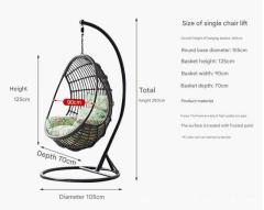 Balancelle nid d'oiseau, panier suspendu, balancelle simple, chaise suspendue en rotin, berceau, support de balcon extérieur, hamac, chaise en rotin d'intérieur