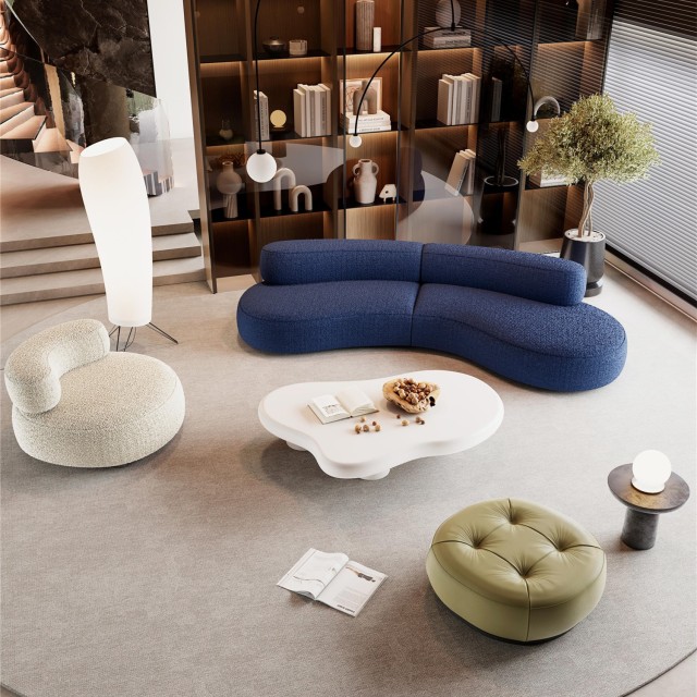 China Manufacture Customized Modern Teddy Velvet Corner Sofa Set with Round Design Wood Legs Modular Minimalism Living Room Hotel Bedroom Home Office Apartment C Shaped