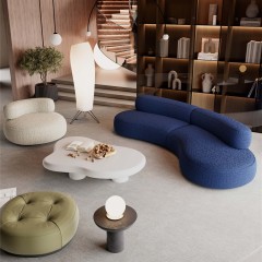 China Manufacture Customized Modern Teddy Velvet Corner Sofa Set with Round Design Wood Legs Modular Minimalism Living Room Hotel Bedroom Home Office Apartment C Shaped