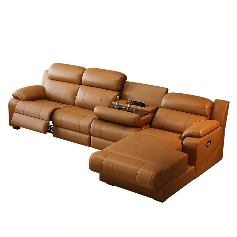 High - quality Wall Electric Space Leather Multifunctional Sofa Small Yellow Cowhide Large Home Theater Living Room China Factory