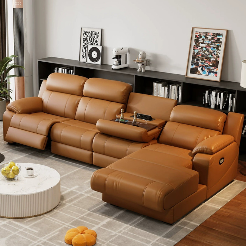 High - quality Wall Electric Space Leather Multifunctional Sofa Small Yellow Cowhide Large Home Theater Living Room China Factory