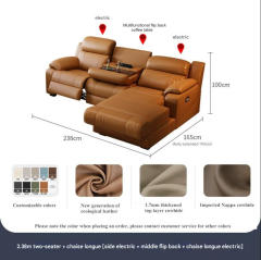 2,38 m Zweisitzer + Chaiselongue, seitlich elektrisch verstellbar + Couchtisch mit Rückenlehne in der Mitte + Chaiselongue, elektrisch verstellbar