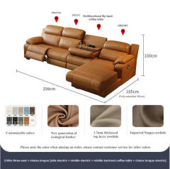 2,98 m Dreisitzer + Chaiselongue, seitlich elektrisch verstellbar + mittig elektrisch verstellbar + mittig verstellbare Rückenlehne, Couchtisch + Chaiselongue elektrisch