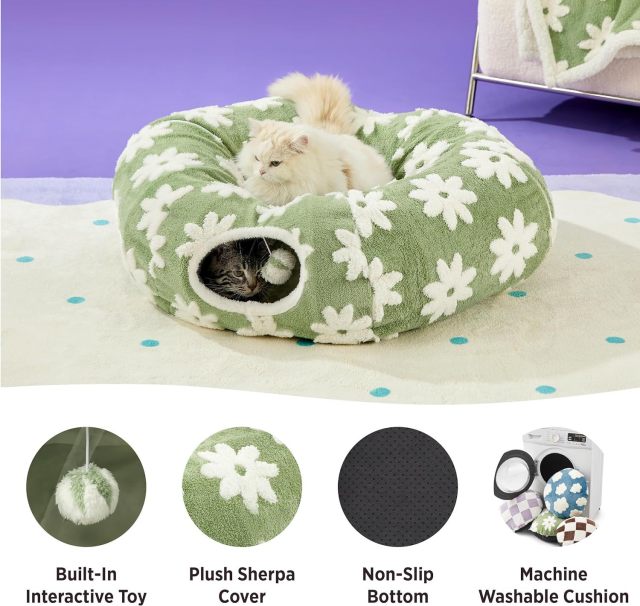 OEM Cozy Donut Cat Tunnel Nest – Where Comfort Meets Adventure Hot sale donut rolling cage cat tunnel plush soft pet nest cat channel entertainment drilling hole