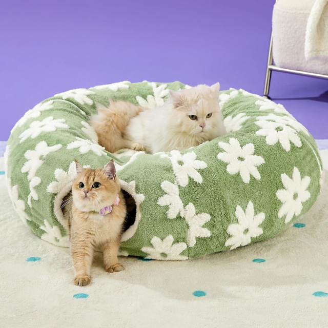 OEM Cozy Donut Cat Tunnel Nest – Where Comfort Meets Adventure Hot sale donut rolling cage cat tunnel plush soft pet nest cat channel entertainment drilling hole