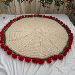 Couverture tricotée à motifs floraux faite main certifiée Classe A - Couverture tricotée à motifs floraux faite main (OEM) | Acrylique, coton au lait, sans danger pour les bébés | Fabricant certifié TÜV