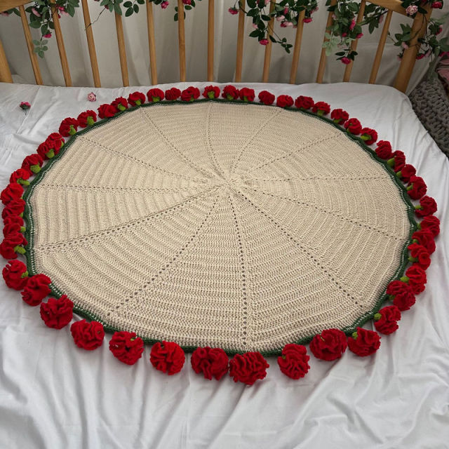 Couverture tricotée à motifs floraux faite main certifiée Classe A - Couverture tricotée à motifs floraux faite main (OEM) | Acrylique, coton au lait, sans danger pour les bébés | Fabricant certifié TÜV