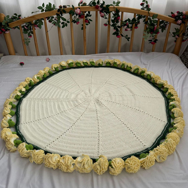 Couverture tricotée à motifs floraux faite main certifiée Classe A - Couverture tricotée à motifs floraux faite main (OEM) | Acrylique, coton au lait, sans danger pour les bébés | Fabricant certifié TÜV