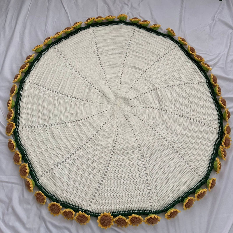 Hand-knitted Floral Blanket Hand-Knitted Floral Blanket - Baby-Safe Sunflower & Rose Throw | Machine Washable China Manufacturer