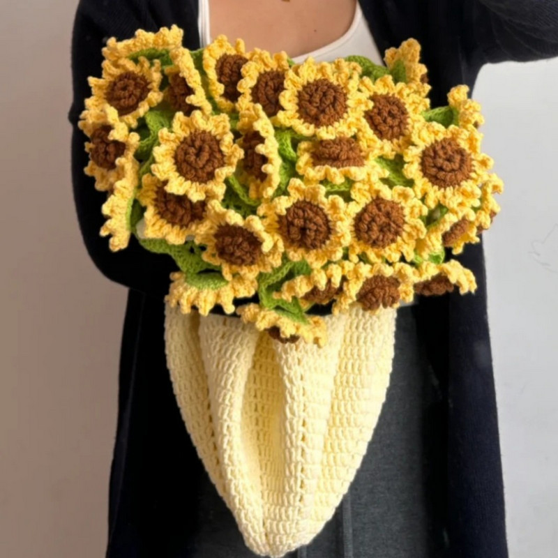 Hand-knitted Floral Blanket Hand-Knitted Floral Blanket - Baby-Safe Sunflower & Rose Throw | Machine Washable China Manufacturer