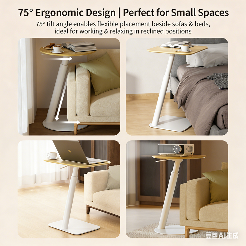 Luxury Lift Top Side Table, Bamboo & Steel Adjustable Coffee Table, Mobile Bedside Laptop Desk, Wholesale Manufacturer