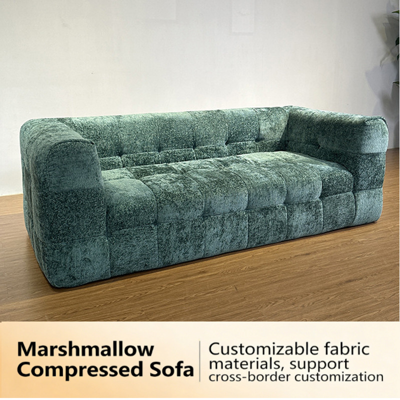 Factory Marshmallow Compressed Sofa, High Density Sponge Snowflake Velvet Sofa in a Box for Wholesale