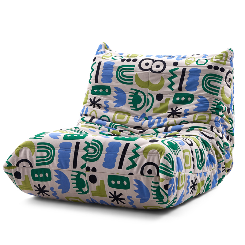 Geometric Color-Block Compression Lazy Sofa | Memphis Style Floor Lounge Chair, High Density Sponge Caterpillar Lazy Sofa in a Box for Wholesale