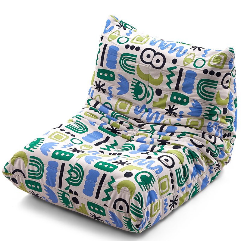 Geometric Color-Block Compression Lazy Sofa | Memphis Style Floor Lounge Chair, High Density Sponge Caterpillar Lazy Sofa in a Box for Wholesale