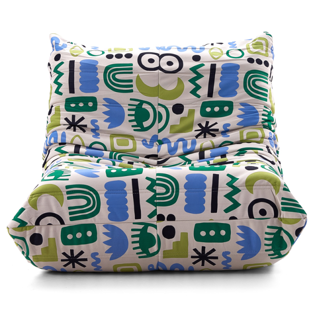 Geometric Color-Block Compression Lazy Sofa | Memphis Style Floor Lounge Chair, High Density Sponge Caterpillar Lazy Sofa in a Box for Wholesale