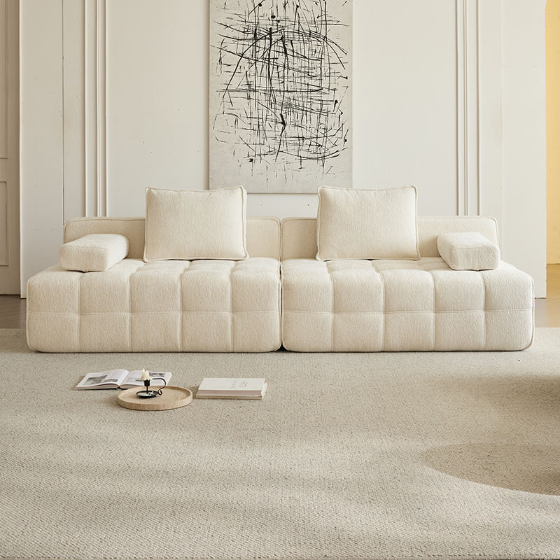 China Manufacturer Cube Modular Compression Sofa Vacuum Packed Sectional Couch 35D High-Density Sponge Button Tufted Chenille Fabric OEM Custom Color for Living Room Apartment