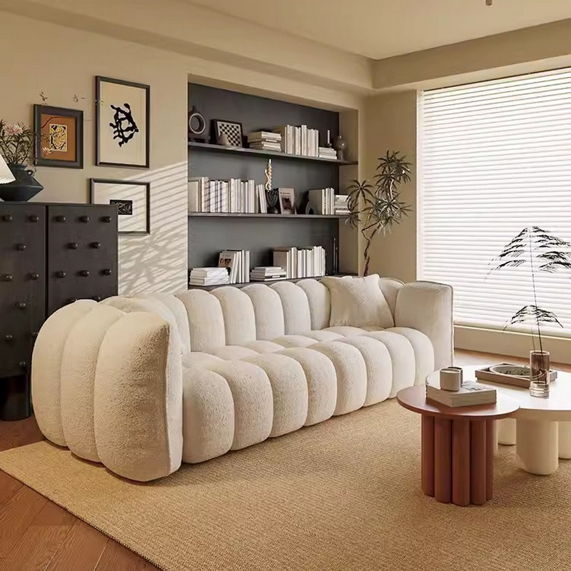 Viral Bubble Pumpkin Sofa | Skin-Friendly Alpaca Wool Fabric | Ready-Assembled | Multi-Seater Sofa for Small Living Rooms | Factory Direct Supply
