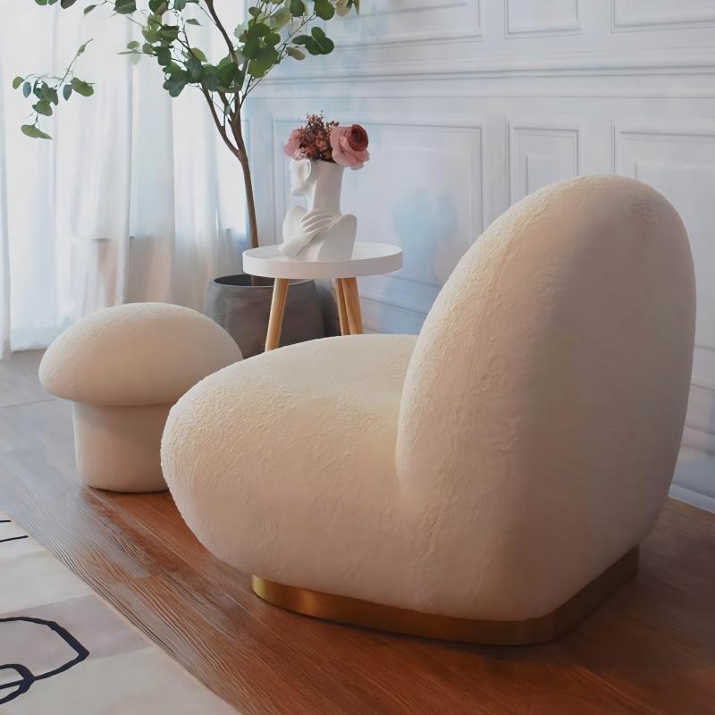 Unique Shaped Lounge Chair With Molded Cotton Body and Matte Black Metal Base China Factory