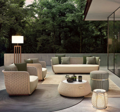 Design Hand woven belt furniture  for Courtyard & Garden. Outdoor Rattan Chair Waterproof Sunproof Sofa for Terrace Balcony Suitable for Open-air Use