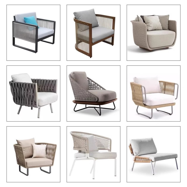 Design Hand woven belt furniture  for Courtyard & Garden. Outdoor Rattan Chair Waterproof Sunproof Sofa for Terrace Balcony Suitable for Open-air Use