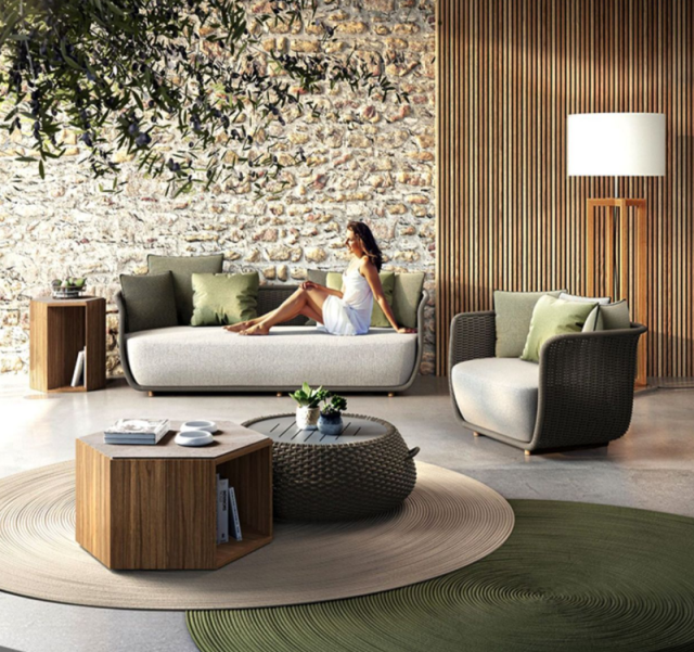 Design Hand woven belt furniture  for Courtyard & Garden. Outdoor Rattan Chair Waterproof Sunproof Sofa for Terrace Balcony Suitable for Open-air Use