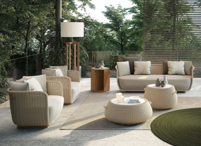 Design Hand woven belt furniture  for Courtyard & Garden. Outdoor Rattan Chair Waterproof Sunproof Sofa for Terrace Balcony Suitable for Open-air Use