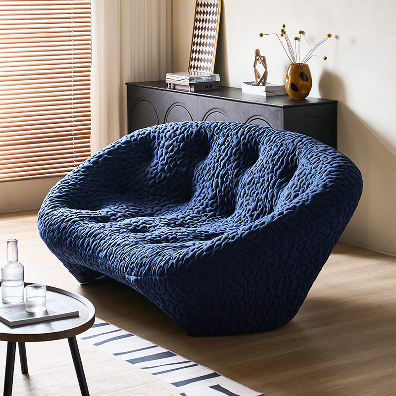 Longstar Modern Living Room Sofa Luxury Tufted Navy Blue Sofa Trending Bubble Texture Sectional Sofa for Living Room China Factory