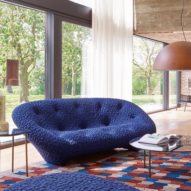 Longstar Modern Living Room Sofa Luxury Tufted Navy Blue Sofa Trending Bubble Texture Sectional Sofa for Living Room China Factory
