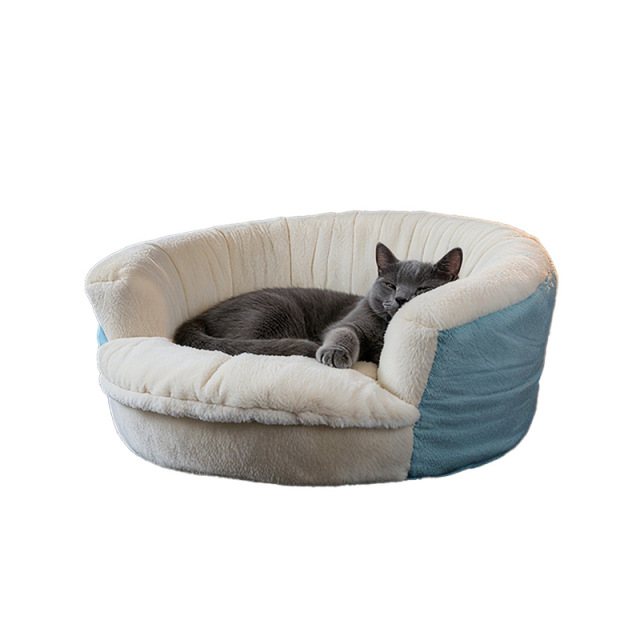Plush Pet Sofa Bed, Semi-Enclosed Warm Dog Bed for Small/Medium Pets, Compressible Cat Bed with Sponge Cushion, Winter Cozy Pet Nest
