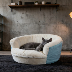 Plush Pet Sofa Bed, Semi-Enclosed Warm Dog Bed for Small/Medium Pets, Compressible Cat Bed with Sponge Cushion, Winter Cozy Pet Nest