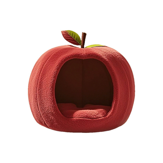 Apple Shaped Cat Bed, Warm Winter Cat Cave with Removable Washable Cushion, Cute Cozy Pet Sofa Bed for Cats & Small Dogs, OEM/ODM Customizable