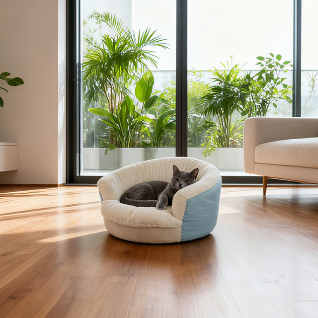 Plush Pet Sofa Bed, Semi-Enclosed Warm Dog Bed for Small/Medium Pets, Compressible Cat Bed with Sponge Cushion, Winter Cozy Pet Nest