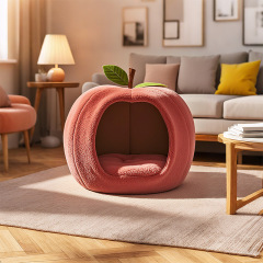 Apple Shaped Cat Bed, Warm Winter Cat Cave with Removable Washable Cushion, Cute Cozy Pet Sofa Bed for Cats & Small Dogs, OEM/ODM Customizable