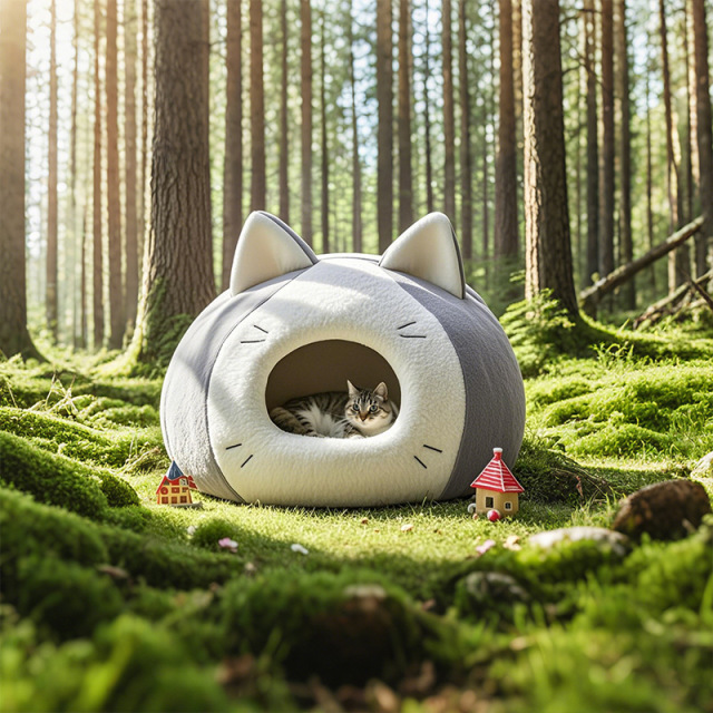 Wholesale Cat Face Semi-Enclosed Cat Bed, Winter Warm Pet Cave with Memory Foam, Factory Direct Cat House for Cats & Small Dogs, Customizable
