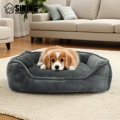 Compressible Plush Dog Bed, Sofa-Style Pet Bed with Non-Slip Bottom, Washable PP Cotton Filled Cat Bed for Small Medium Dogs Cats