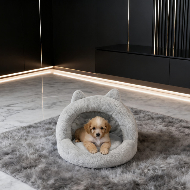 Deep Sleep Semi-Enclosed Pet Bed, Short Plush Warm Dog Bed for Small Dogs Cats, Removable Washable Winter Cat Cave Bed