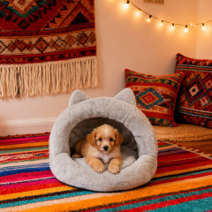 Deep Sleep Semi-Enclosed Pet Bed, Short Plush Warm Dog Bed for Small Dogs Cats, Removable Washable Winter Cat Cave Bed