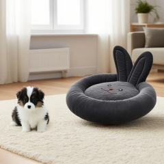 Bunny Shaped Plush Pet Bed, Round Dog Sofa with Removable Washable Cover, Cute Rabbit Cat Bed for Small Dogs & Cats, OEM/ODM Supported