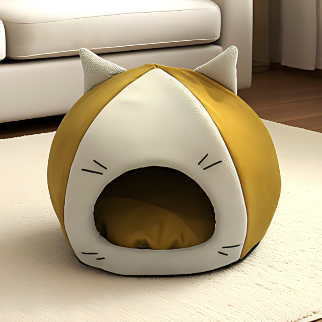 Cute Cat Face Semi-Closed Pet Cave Bed – Factory Direct Supply for Wholesale & Custom Orders