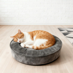 Wholesale Round Donut Cat Bed Soft Velvet Short Plush Dog Bed with Removable Washable Cushion High Resilience Foam for Indoor Pets