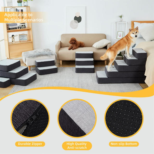 Wholesale Stitching Foam Pet Steps – Extra Wide Anti-Skid Folding Dog Stairs for Small & Large Dogs
