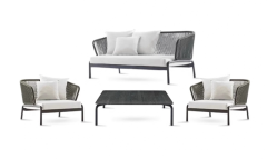 Nordic Modern Style 4Pcs Outdoor Patio Furniture Set 3 Rattan Chair Sofa &1 Coffee Table