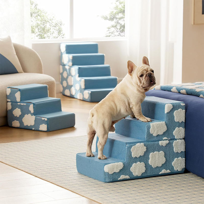 Wholesale Foldable Pet Stairs for Dogs, Convertible Foam Dog Steps with Wooden Slats & Washable Cover
