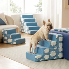Wholesale Foldable Pet Stairs for Dogs, Convertible Foam Dog Steps with Wooden Slats & Washable Cover