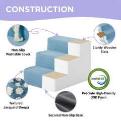 Wholesale Foldable Pet Stairs for Dogs, Convertible Foam Dog Steps with Wooden Slats & Washable Cover