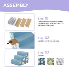 Wholesale Foldable Pet Stairs for Dogs, Convertible Foam Dog Steps with Wooden Slats & Washable Cover