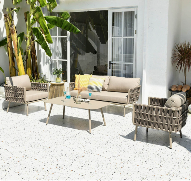 Sense Outdoor Sofa, 3-seater, natural / taupe Lounge Garden Furniture Set Poly Rattan, Dining Set, Outdoor Sofa, Armchair & Table