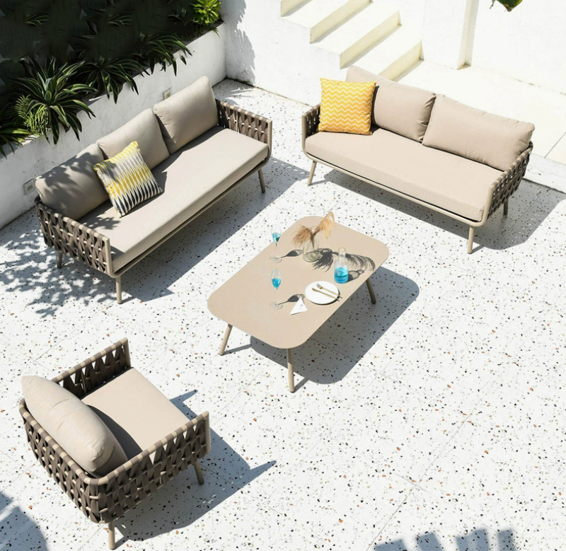 Sense Outdoor Sofa, 3-seater, natural / taupe Lounge Garden Furniture Set Poly Rattan, Dining Set, Outdoor Sofa, Armchair & Table