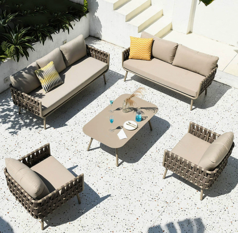 Sense Outdoor Sofa, 3-seater, natural / taupe Lounge Garden Furniture Set Poly Rattan, Dining Set, Outdoor Sofa, Armchair & Table
